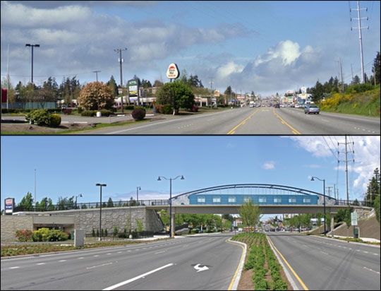 © CH2M Hill Before and after the Aurora Multimodal and Interurban Bridges Project in the City of Shoreline, Washington